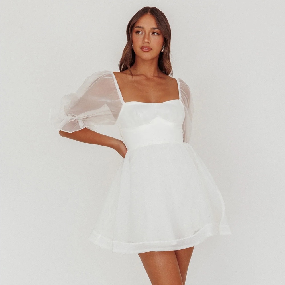 Mika & Gala white mini puff sleeve dress